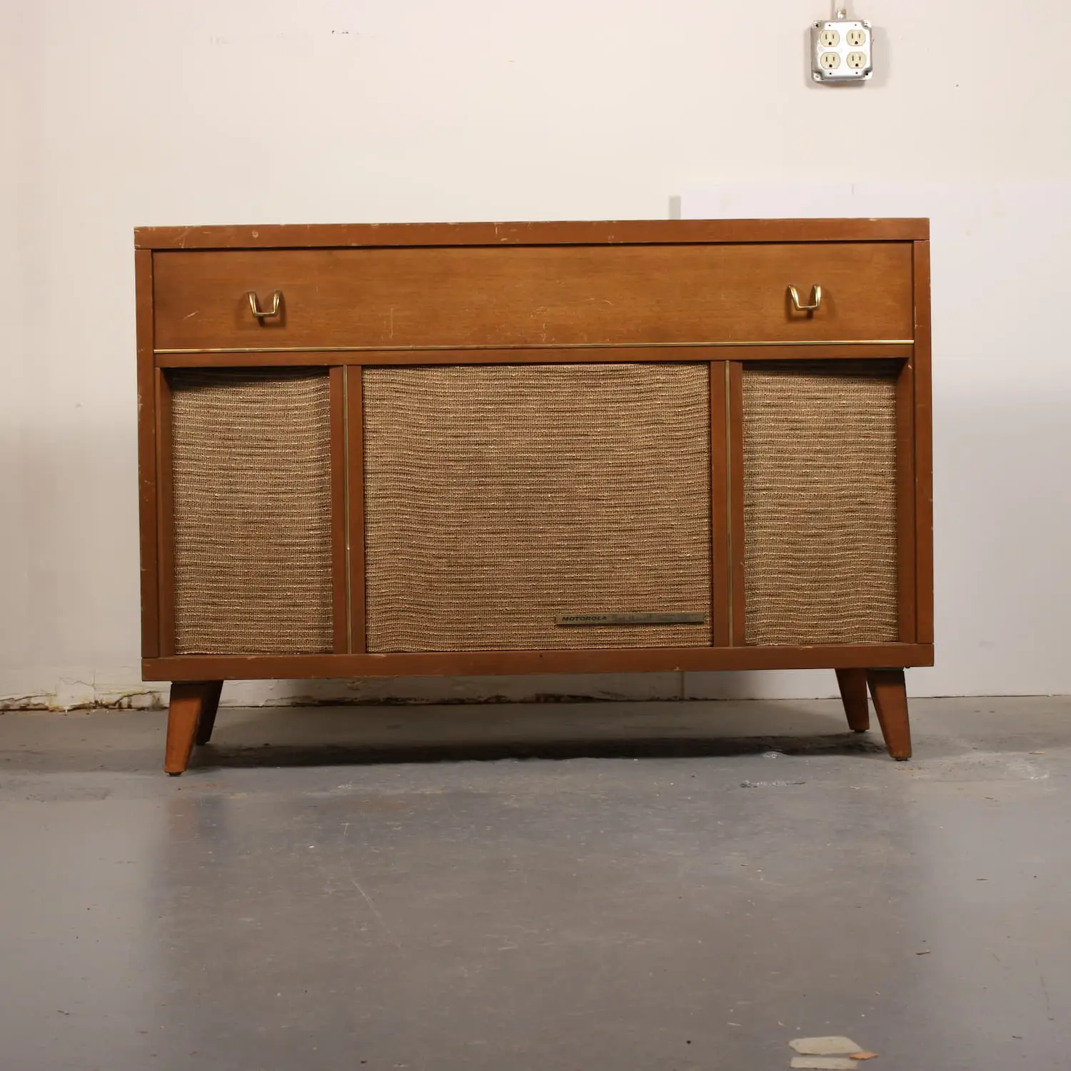 Vintage Motorola Golden Voice mid century modern turntable console restoration