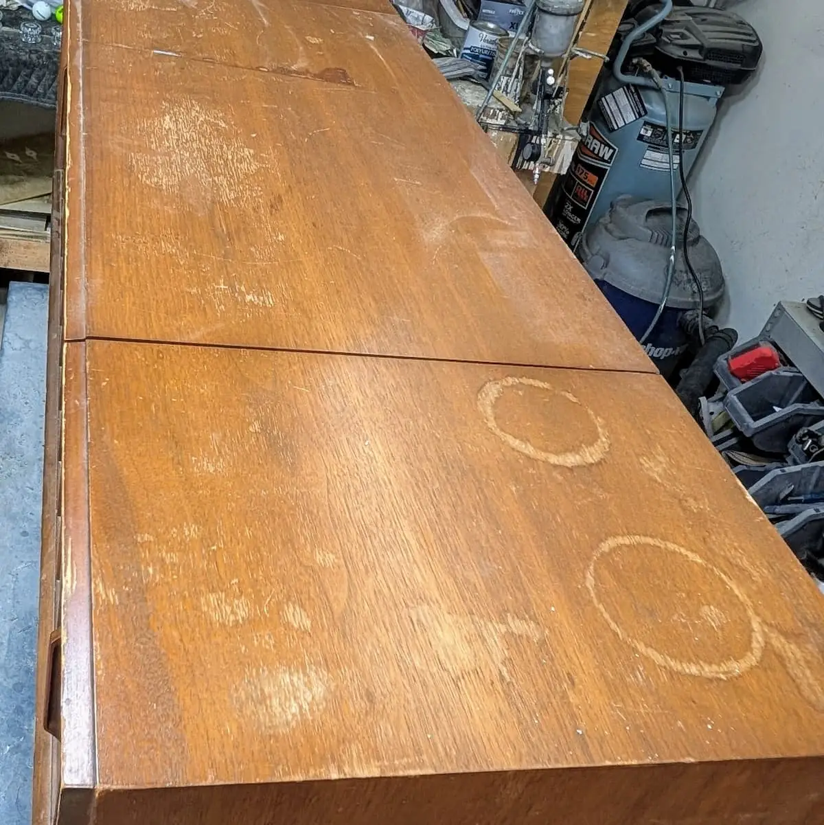 Original unrestored 1960s Zenith mid-century console prior to technical modernization and cabinet refinishing.